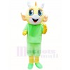 Yellow Dragon in Green Suit Mascot Costumes  