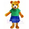 Brown Bear in Green Shirt and Blue Skirt Mascot Costumes Animal 