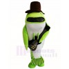 Green Whale Fish with Black Hat and Guitar Mascot Costumes Sea Ocean