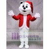 Sugar Plum Bear Mascot Costume with Christmas Hat and Suit 