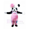 Cute Panda with Pink Overalls and Hat Mascot Costumes Animal 