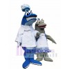 Grey Dolphin Chef on right Mascot Costumes