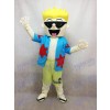 Cool Sunglasses Boy Mascot Costume in Blue Shirt