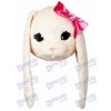 White Bunny Easter Rabbit Hare with Pink Bow Mascot HEAD ONLY