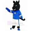 Black Horse in Blue Jersey Mascot Costume Animal