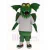 Dark Green Dragon with White T-shirt Mascot Costume