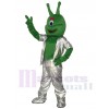 Green Alien in Silver Suit Mascot Funny Costume