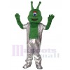 Green Alien in Silver Suit Mascot Funny Costume