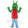 Green Alien with Blue Coat Mascot Costume Cartoon	