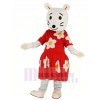 Gray Mouse with Red Dress Mascot Costume Cartoon