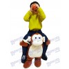 Piggyback Monkey Carry Me Ride Brown Monkey with a Banana For Kid Mascot Costume