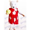 Cute Mouse In Red And White Floral Dress Animal Mascot Costume