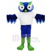 Cute Blue Owl with Green Eyebrow Mascot Costumes Animal