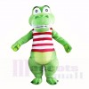 Green Cute Crocodile with Red and White Shirt Mascot Costumes Cartoon