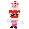 Hog with Santa Coat & Hat Christmas Mascot Costume