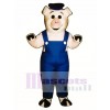 Cute Sailor Piglet Pig Hog with Overalls & Hat Mascot Costume