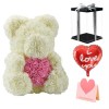 White Rose Teddy Bear Flower Bear with Pink Heart Best Gift for Mother's Day, Valentine's Day, Anniversary, Weddings and Birthday