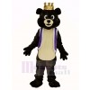 Dark Brown King Bear in Purple Waistcoat Mascot Costume Animal