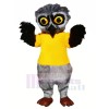 Grey Furry Owl with Yellow T-shirt Mascot Costumes