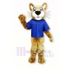 Brown Wildcat with Blue T-shirt Mascot Costumes	