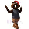 Brown Beaver with Red Hat Mascot Costumes Cartoon