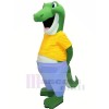 Happy Alligator with Yellow T-shirt Mascot Costumes Adult