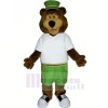 Brown Bear with Green Hat Mascot Costumes Cartoon