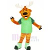 Happy Deer with Green T-shirt Mascot Costume Animal