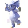 Blue Elephant with Glasses Mascot Costumes Cartoon