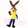 Friendly Lightweight Rabbit with Yellow Shirt Mascot Costumes School