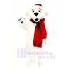 White Bear with Red Scarf Mascot Costumes Cartoon