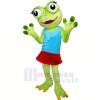 Girl Frog with Blue Vest Mascot Costumes Cartoon	