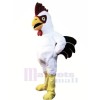 Power Muscular White Rooster Mascot Costume Cartoon