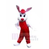 Lovely White Bunny with Red Suit Mascot Costumes Cheap	