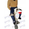 Piggyback Wolf Carry Me Ride Grey Wolf Mascot Costume