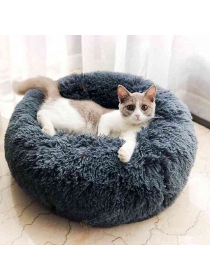 Long Plush Super Soft Pet Round Bed Improved Sleep for Cats Small Medium Dogs