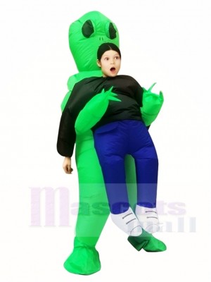 Green  Alien  ET  Carry me  Monster Inflatable Blow Up Halloween Xmas Costumes for Kids