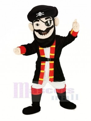 Beard Pirate in Red Coat Mascot Costume People