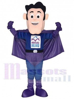 Super Hero in Purple and Blue Mascot Costumes People