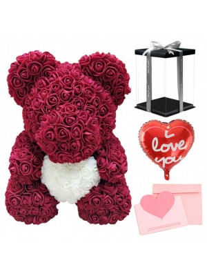 red rose teddy bear in box
