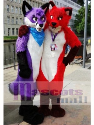 Fursuit Purple or Red Wolf Husky Dog Mascot Costume