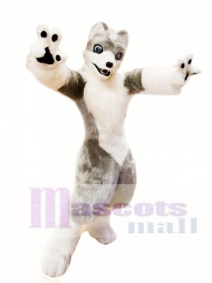 Cute White Grey Wolf Mascot Costume