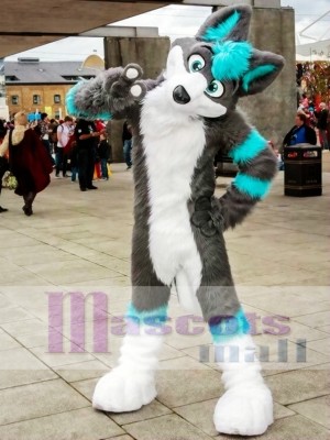 Gray and Blue Husky Dog Fursuit Mascot Costume  