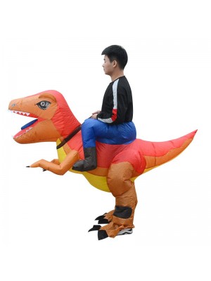 Orange and Yellow Velociraptor Dinosaur Carry me Ride on Inflatable Costume for Adult