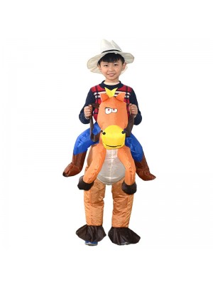 Orange Horse Carry me Ride on Inflatable Costume Cowboy Halloween Xmas for Kid