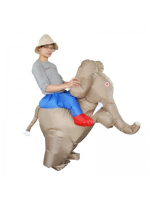 Elephant Carry me Ride on Inflatable Halloween Xmas Costume for Adult Light Brown Color