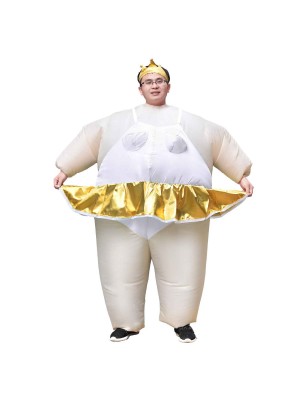 Ballerina Inflatable Costume Tiara Crown Halloween Christmas Costume for Adult White