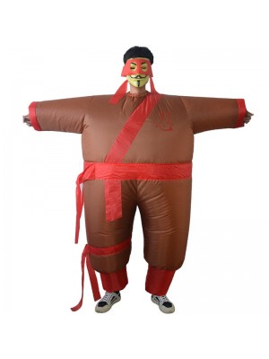 Brown Japanese Ninja Inflatable Costume Halloween Christmas Jumpsuit for Adult