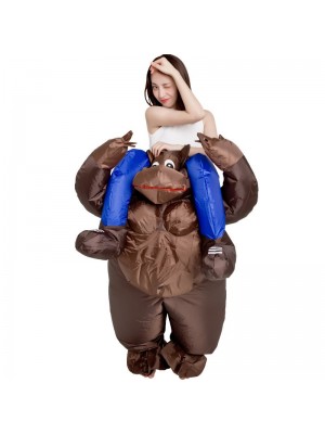Gorilla Carry me Ride on Inflatable Costume Monkey Orangutan Gibbon Chimp Costume for Adult Blue