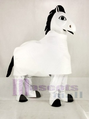 White 2 Person Horse Mascot Costume Cartoon